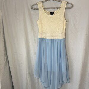 Rue 21 Lace Cream/White Blue Chiffon Dress Size Small S Womens V-Skirt